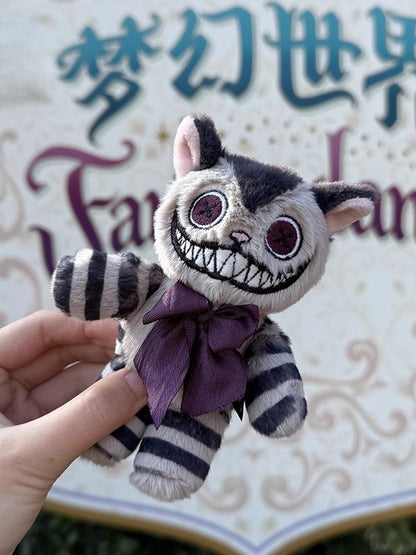 with Cheshire Keychain Decorative Cat - Bow Plush Striped Brown Gray