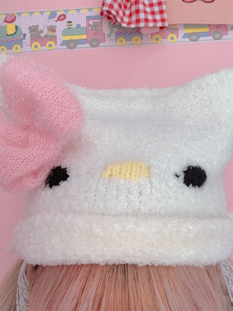 Bowknot Y2K Gestrickte Kätzchenmütze