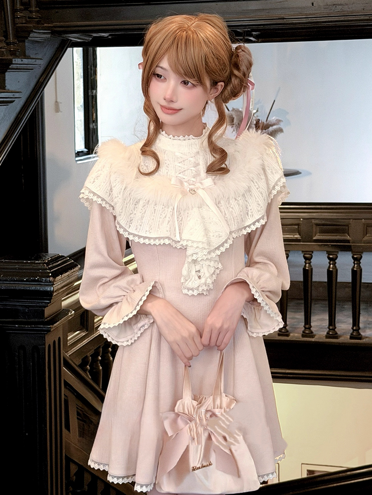 Clean Knit Pink Shoulder Innocent Aesthetic Kei Jirai Two-Way - Open Fuzzy Dress