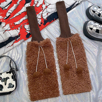 Knitted 4 Warmers Plush Pompons Color Y2K Options Leg