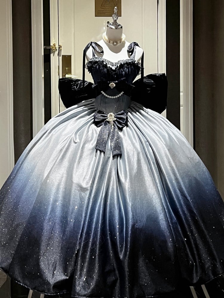 きらめく星空の夜空グラデーションブルーのゴージャスなバースデードレス、プロムドレス