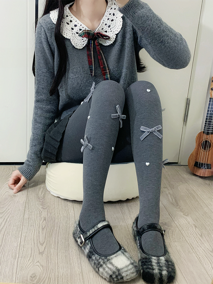 Milk White/Coffee/Gray Sweet Bowknot Heart Tights