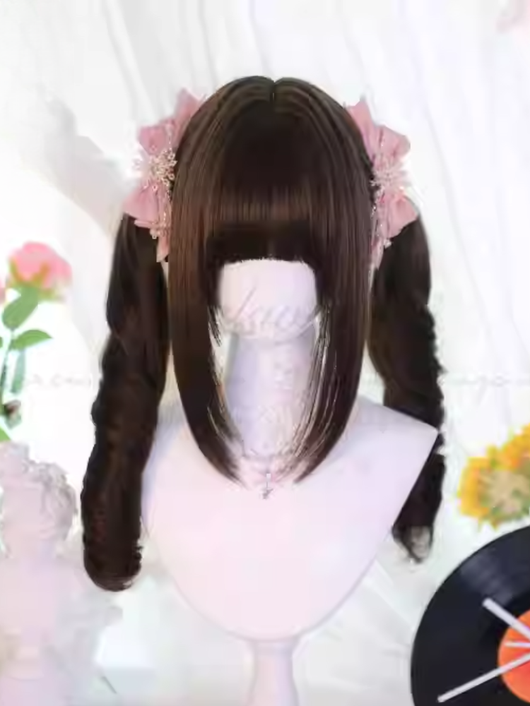 Brown Under Bust Length 60cm Wavy Wig with Full Bangs