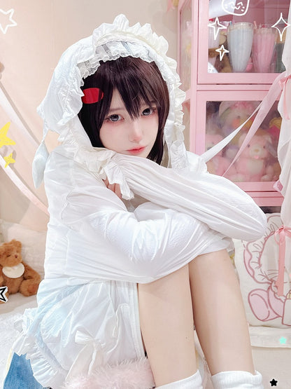 Sweet White Bowknot Sun Protection Jacket with Star Hood - NANACO