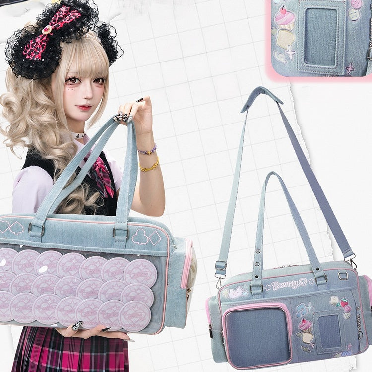Blue Cute Hand Denim Bag with Ita Embroidery Light