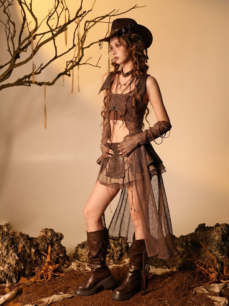 Wasteland Brown Bandeau Top with Edgy Style - Virtual Orbit
