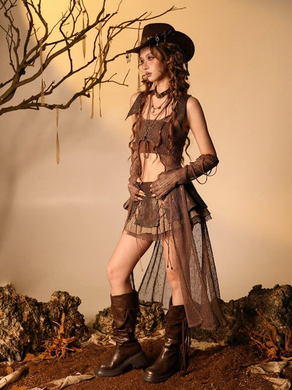 Wasteland Brown Bandeau Top with Edgy Style - Virtual Orbit