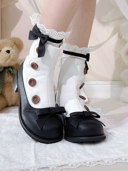 Accents Boots White Lolita Black Button with