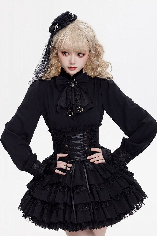Adjustable Lace-Up Black Layered Skirt with High Waist - DevilInspired Exclusive Collection