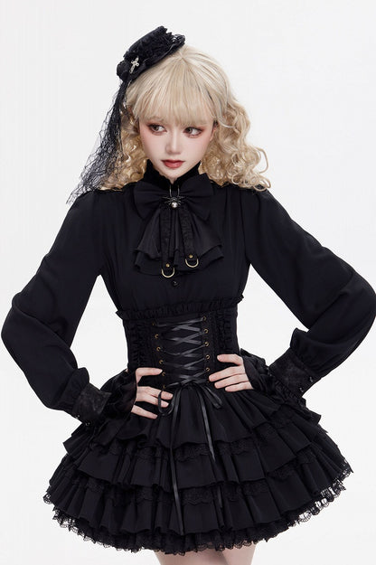 Adjustable Lace-Up Black Layered Skirt with High Waist - DevilInspired Exclusive Collection