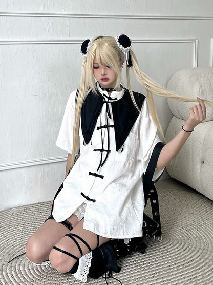 White Pattern Detachable Collar Sleeves Subtle and with Blouse Long/Short Cheongsam