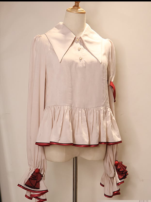 Schwarzes Ouji Style Full Red Shirt Preppy Fashion + und Set-Beige