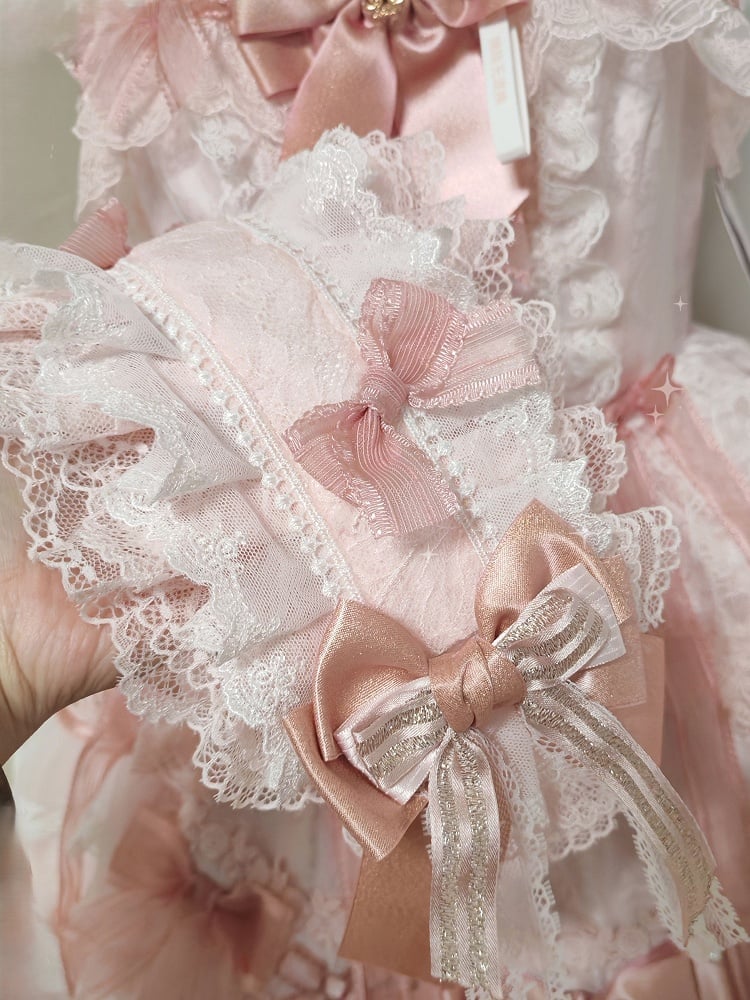 Hairband Bowknot White Lolita Lace Pink Glitter