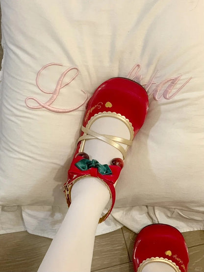 Crisscross Design Low-heel Heart-shaped Shoes Lolita Closure Snap Sweet - Red