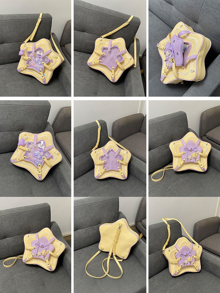 Design Yellow  Purple Star With Charm 2-Way Kawaii Bag