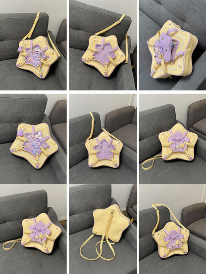 Design Yellow  Purple Star With Charm 2-Way Kawaii Bag
