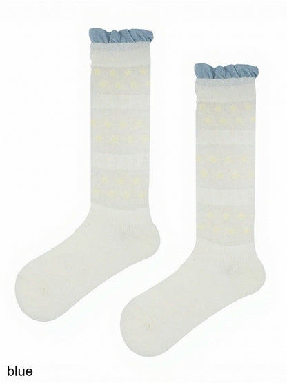 3-Color Semi-sheer Polka-dot Calf Socks with Ruffled Cuff - ModaSwings