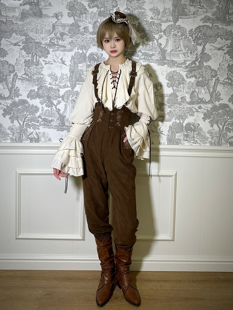 Straps Ouji with Corset Pants High Waist Belt Coffee Lolita