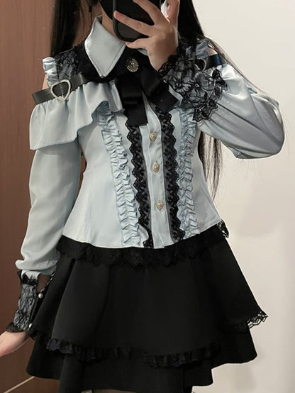 ライトグリーンのハート型ボタン留めジライケイトップス（蝶ネクタイ付き）