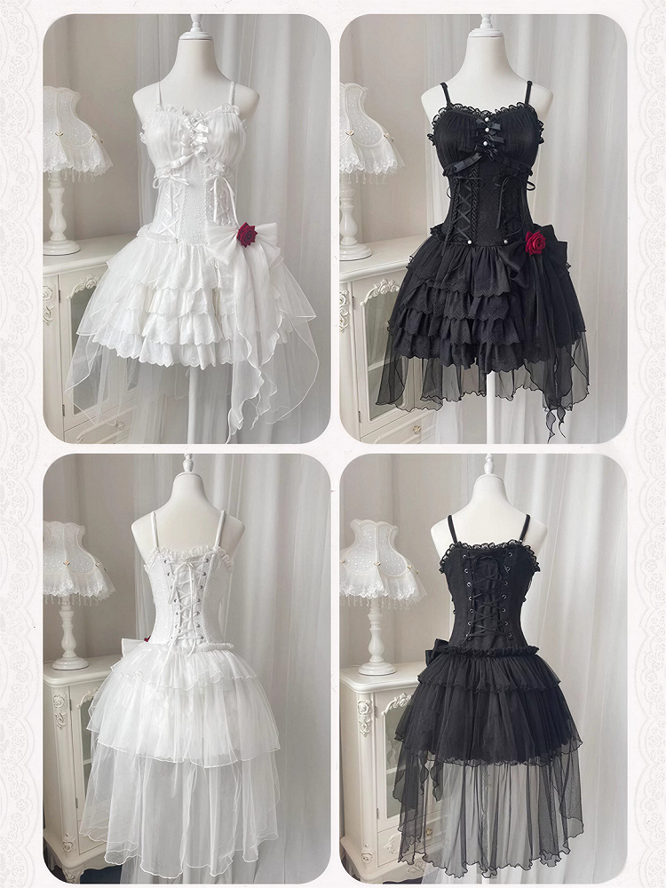Charming Sweetheart Jumper Skirt with Rosette Accent - Unknown Star