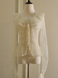 with Sleeves Lolita Elegant Ruffled White Hem Long Blouse