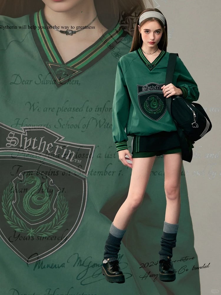 Slytherin Green V Neck Sweatshirt Harry Potter KYOUKO