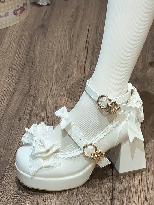 Lolita White Shoes - 8cm Jane and Strap Mary Adjustable Heel Elegant
