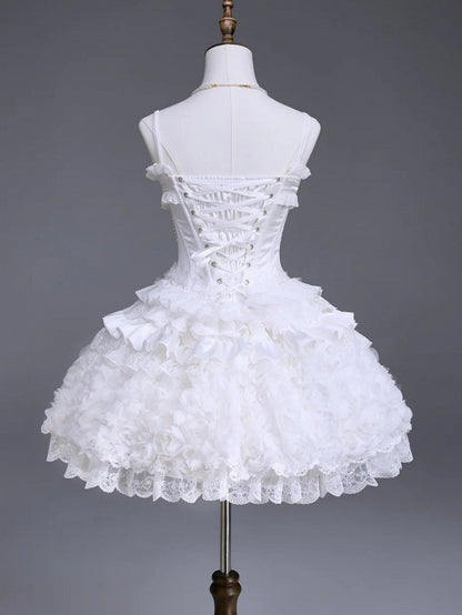 Snow Theme Elegant JSK Dress with Pearl and Floral Brooch - Airfreeing