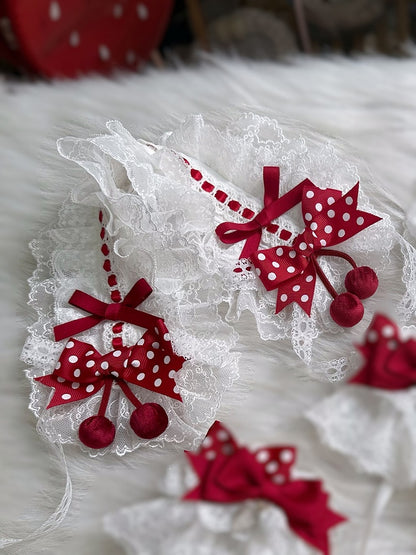 Decorations Hairband with Sweet Cherry Ruffled Red White Lolita