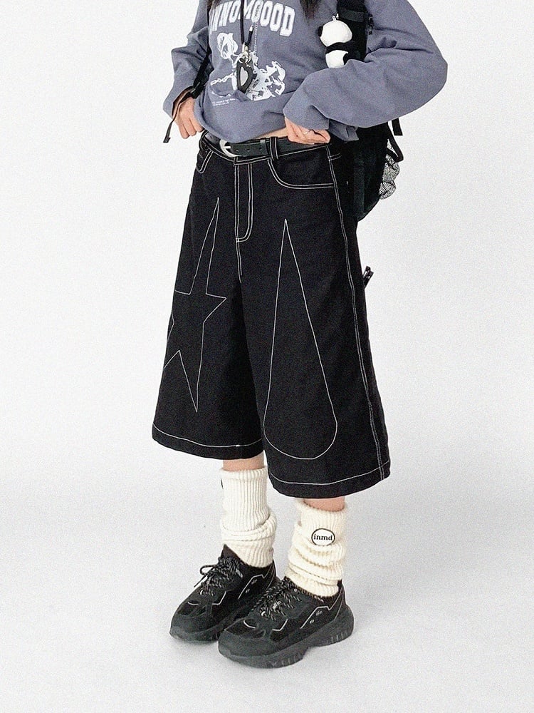 Black Star & Raindrop Line Wide-Leg Pants - innomoood innomoood | LilyVow