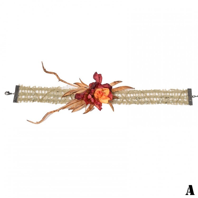 Goth Choker Red Green Fairy Flower /