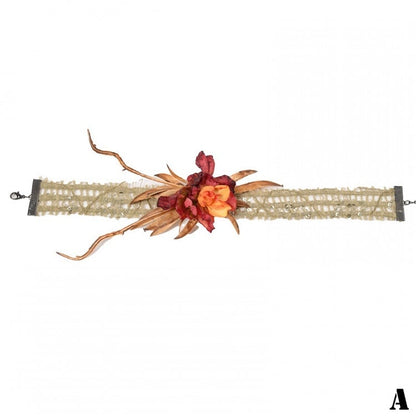 Goth Choker Red Green Fairy Flower /