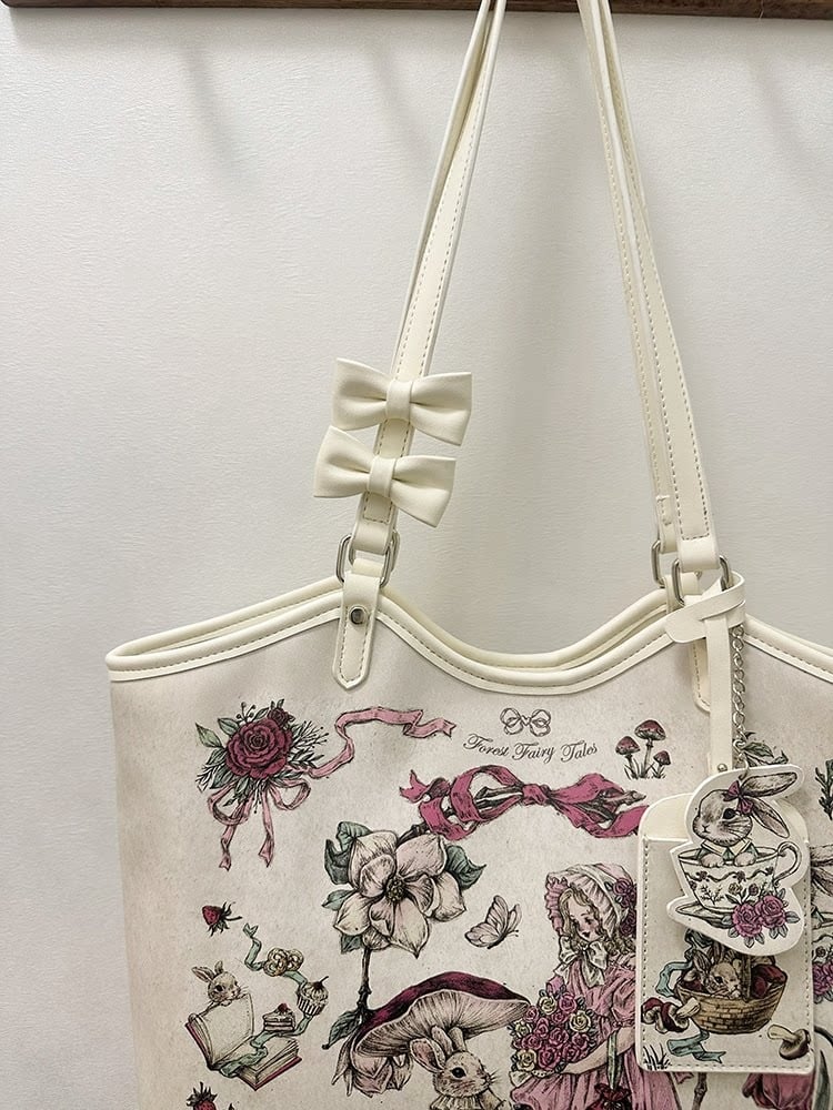 Vintage Tote and Tale Flower Theme Lolita Forest Details Bag Fairy with Rabbit