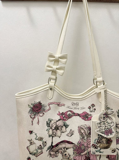 Vintage Tote and Tale Flower Theme Lolita Forest Details Bag Fairy with Rabbit