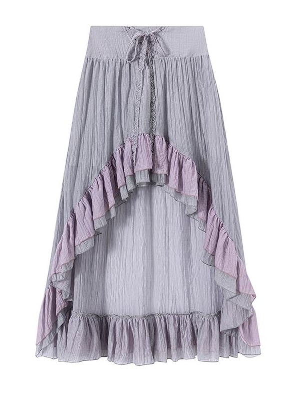 with Skirt Purple Hem Drawstring and Waist Dusty Ruffle Ankle-Length High-Low