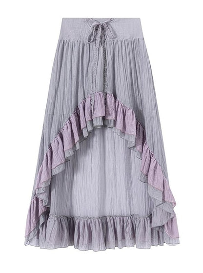 with Skirt Purple Hem Drawstring and Waist Dusty Ruffle Ankle-Length High-Low