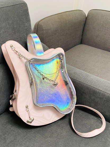Guitar-Shaped Bag Accents Cute Heart Dreamy Ita With Style 2-Way Pink Chain Y2K