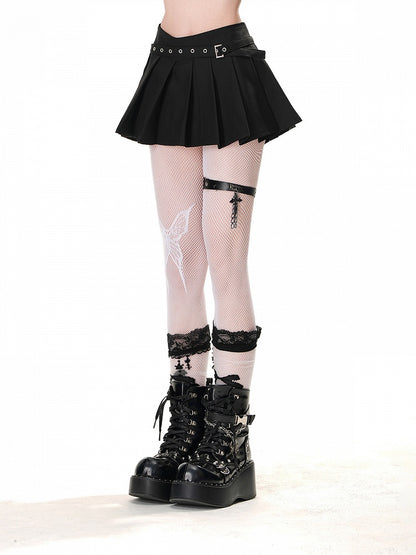 JK Uniform Pleated Skirt Buckle Belt Black
