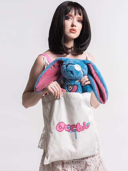 Injured Canvas Bunny with Blue Peacock Guro Plush Kawaii Bag A