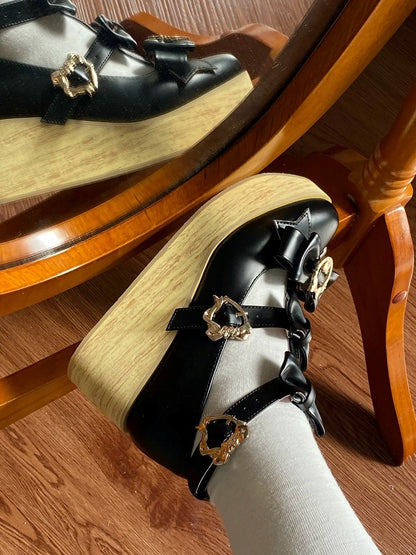 Lolita Shoes with Hime Decor Black PU Sole 6cm Bow Platform