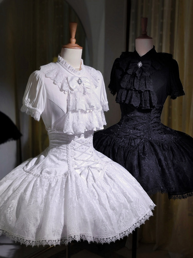 Ruffle Shirt Sleeves Neckline Gothic Kuro Lolita Black Short