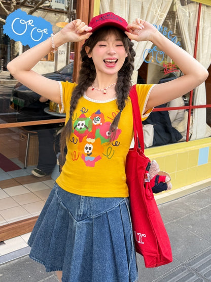 漫画プリントTシャツ ネックジンジャーレーストリムラウンド