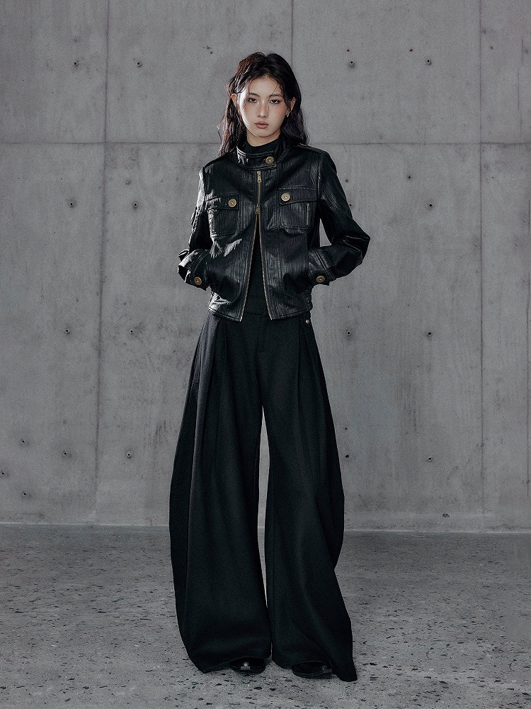 Cinching Waist Long Top Punk Sleeve Black style - Cargo