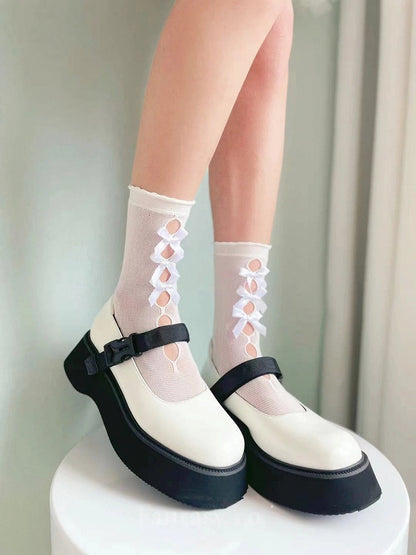 Colors) Bow Cutout (6 Sheer Detail Lolita Style Socks