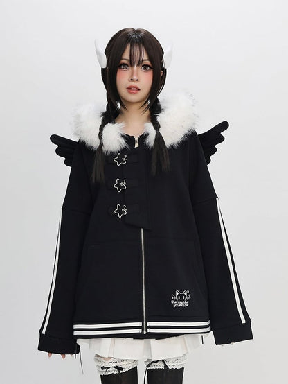 Black Star with Clasps Hoodie Jacket Bittersweet