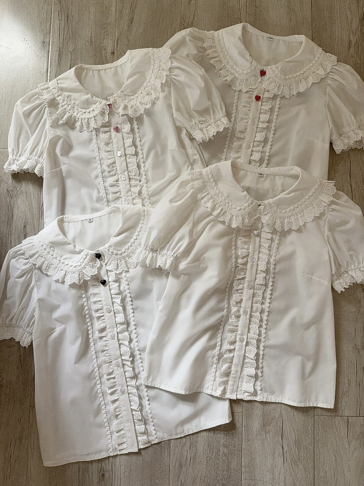 ピーターホワイトシャツスリーブパフパンショートカラー