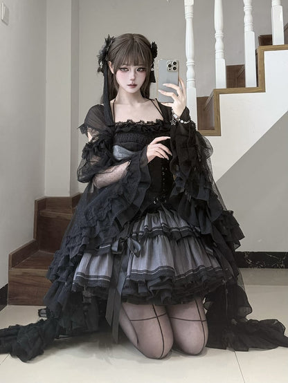 Bell Lolita Off-the-Shoulder Elegant Blouse Sleeves Black Classic