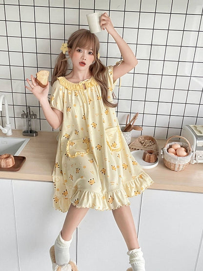 Yellow Mango Print Peter Pan Dress - Tan Tuan