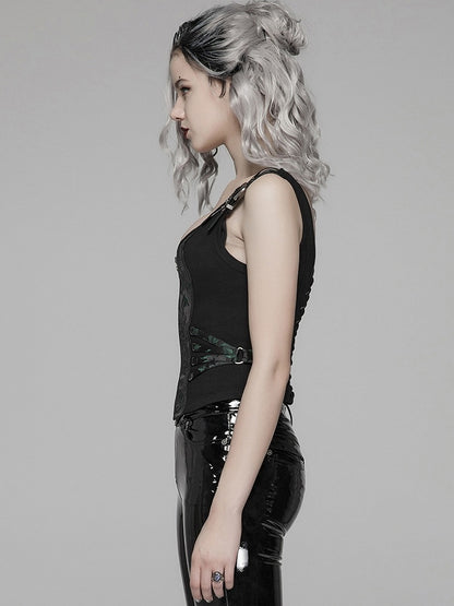 Black Steampunk Green Jacquard Waistcoat