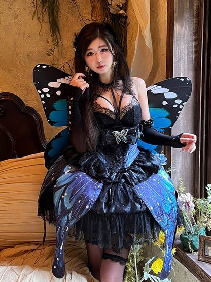 Blue Skirt Shimmering Bust Wings Butterfly Corset Night Under + Fairy